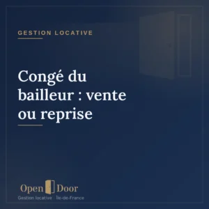 Cover Open Door « Congé du bailleur : vente ou reprise » — fond bleu marine, cadre doré, porte filigrane, catégorie Gestion locative, wordmark Open Door.